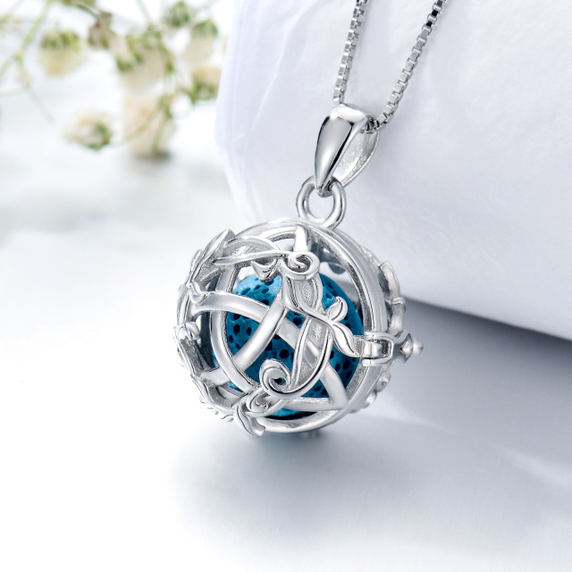 Collana con ciondolo di pietra vulcanica in argento sterling a forma di cerchio e foglie-3