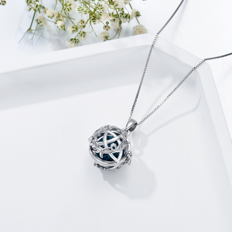 Sterling Silver Circular Shaped Volcanic Stone Leaves Pendant Necklace-4