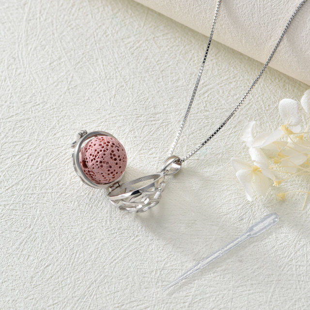 Collier en argent sterling avec pendentif rose en pierre volcanique de forme circulaire-4