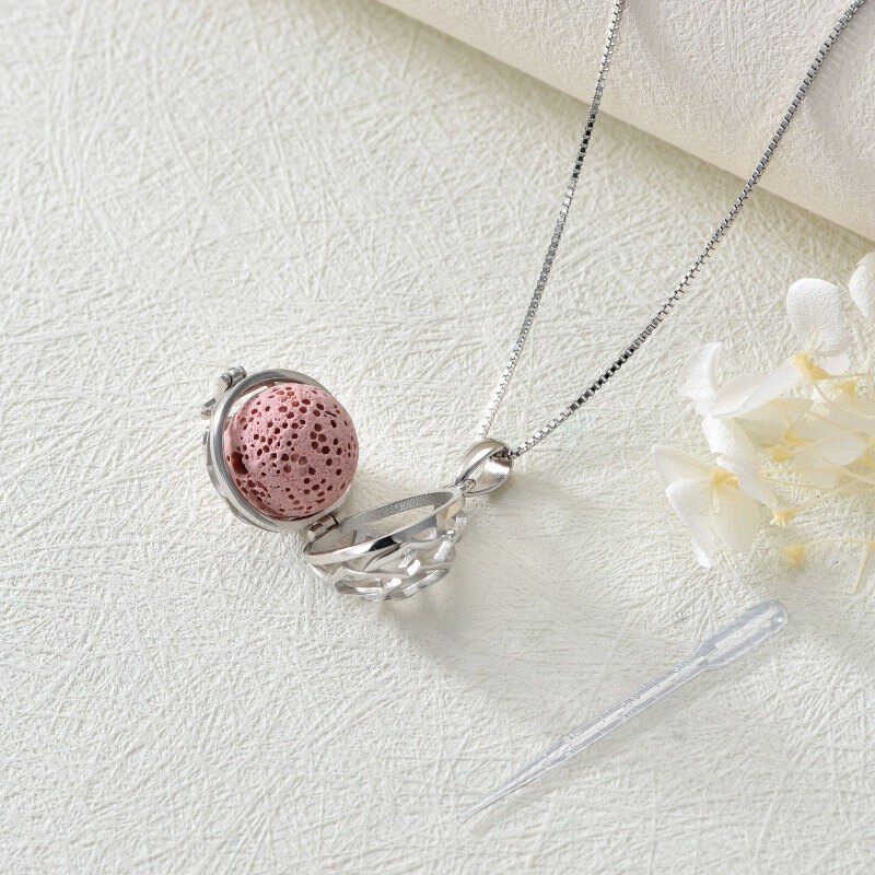 Collier en argent sterling avec pendentif rose en pierre volcanique de forme circulaire-4