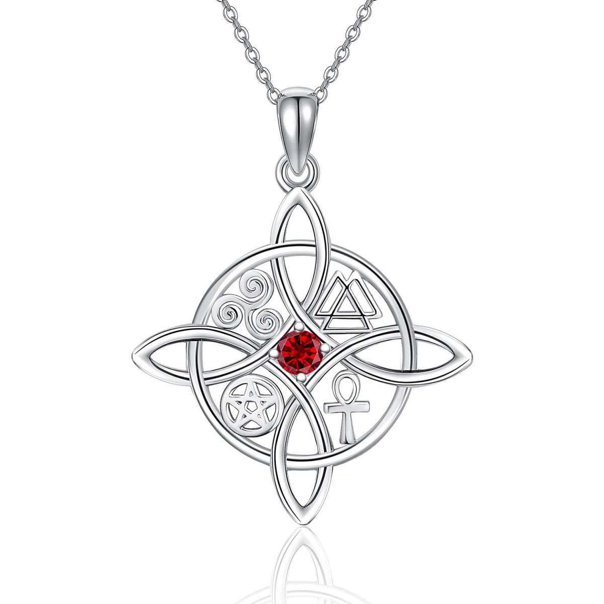 Sterling Silver Circular Shaped Cubic Zirconia Witches Knot Pendant Necklace-1