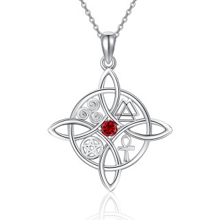 Sterling Silver Circular Shaped Cubic Zirconia Witches Knot Pendant Necklace-4