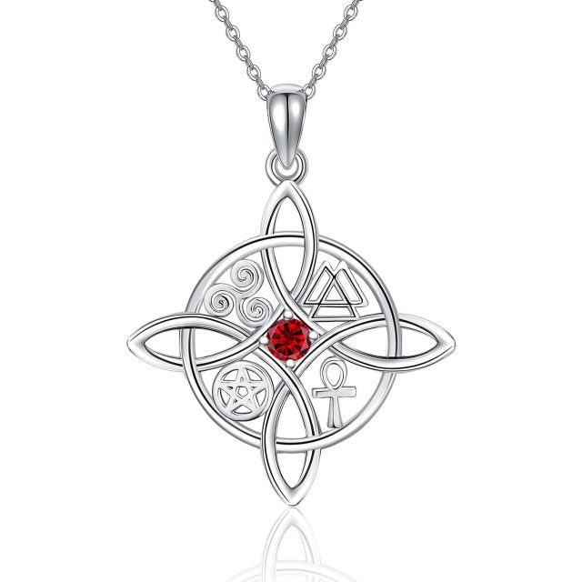 Sterling Silver Circular Shaped Cubic Zirconia Witches Knot Pendant Necklace-3