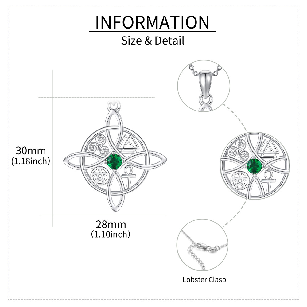 Sterling Silver Circular Shaped Cubic Zirconia Witches Knot Pendant Necklace-4