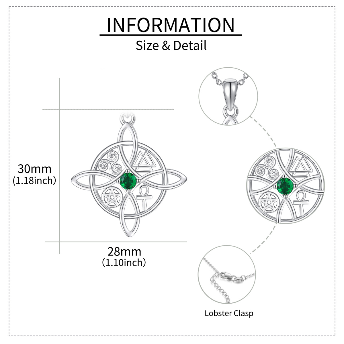 Sterling Silber kreisförmig Cubic Zirkonia Hexenknoten Anhänger Halskette-4