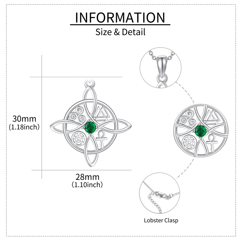 Srebrny, okrągły naszyjnik z cyrkoniami w kształcie węzła czarownic-4