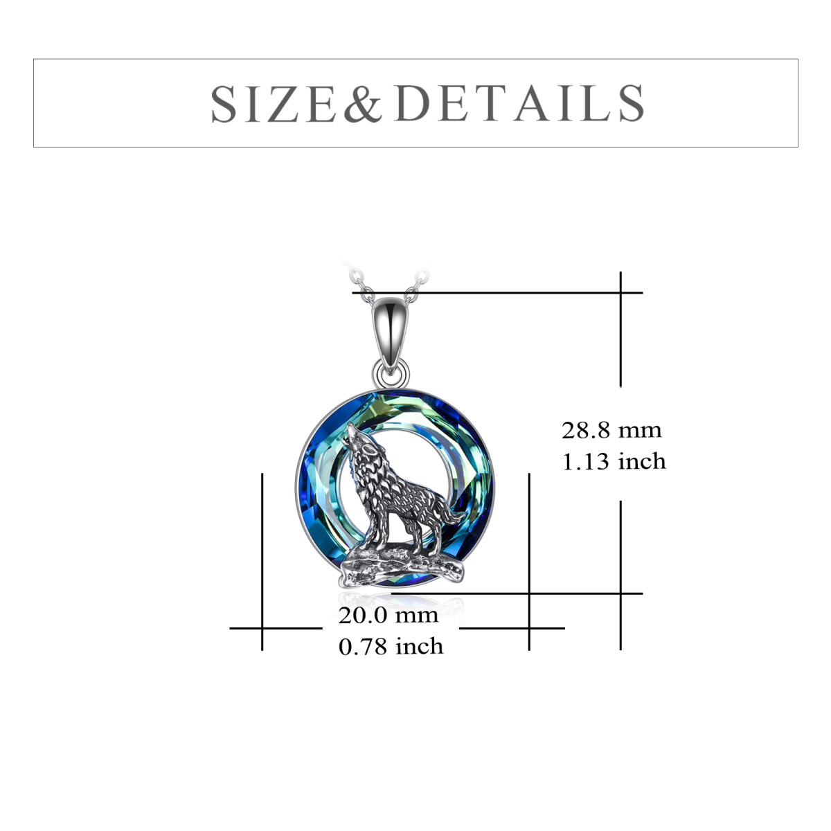 Sterling Silver Circular Shaped Wolf Crystal Pendant Necklace-5