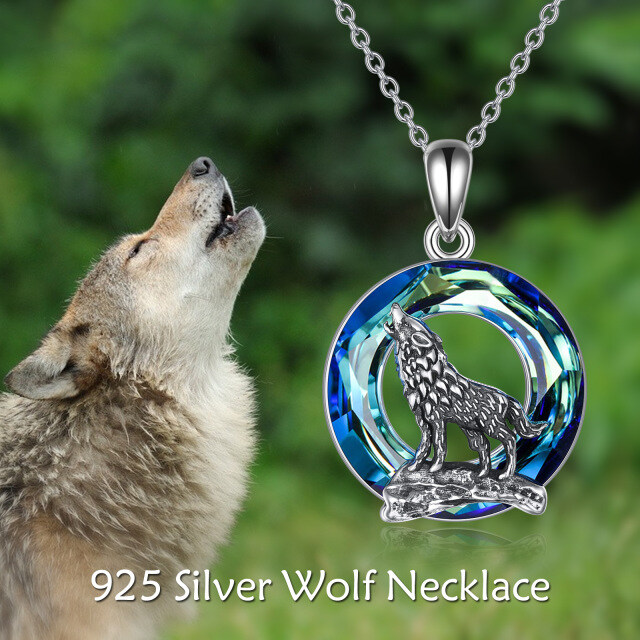 Sterling zilveren cirkelvormige Wolf kristallen hanger ketting-6