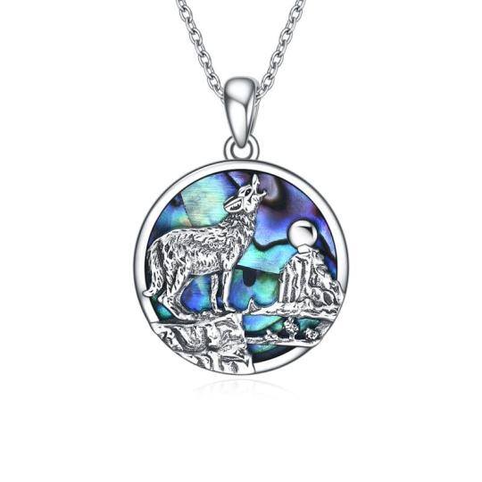 Sterling Silver Circular Shaped Wolf Pendant Necklace