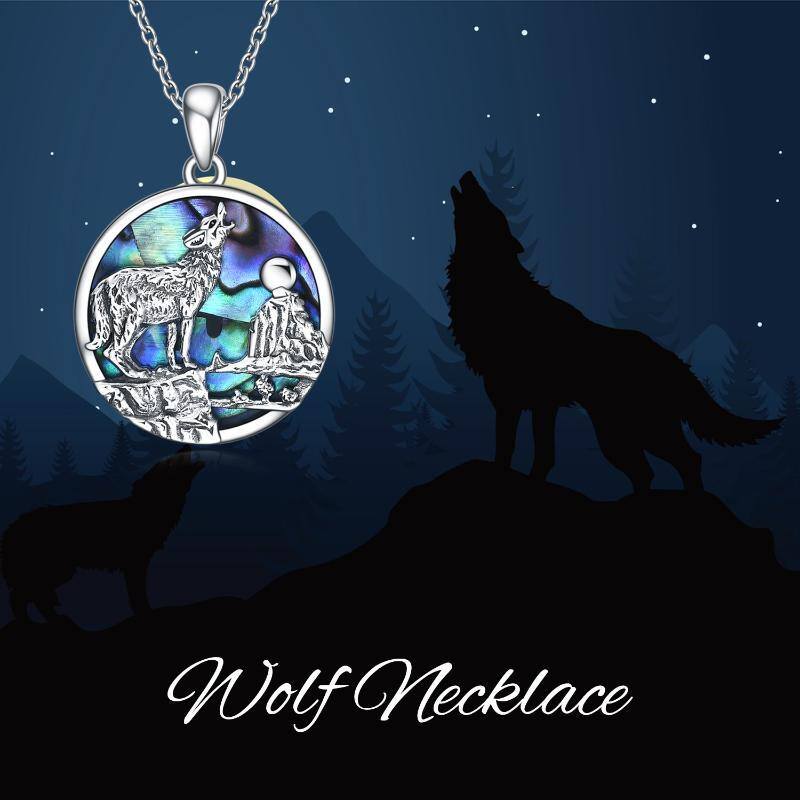 Collar Colgante Lobo Circular Plata de Ley-5