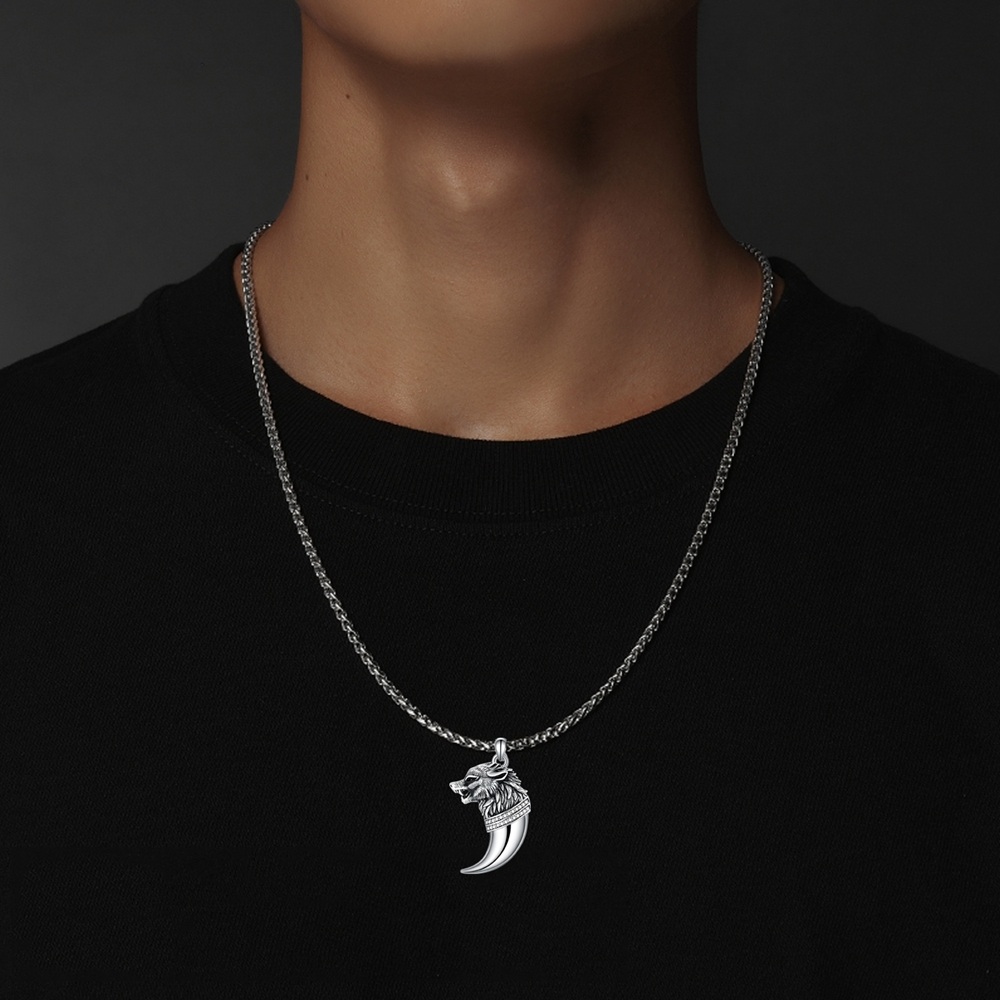 Collier avec pendentif loup en argent sterling et oxyde de zirconium de forme circulaire-2