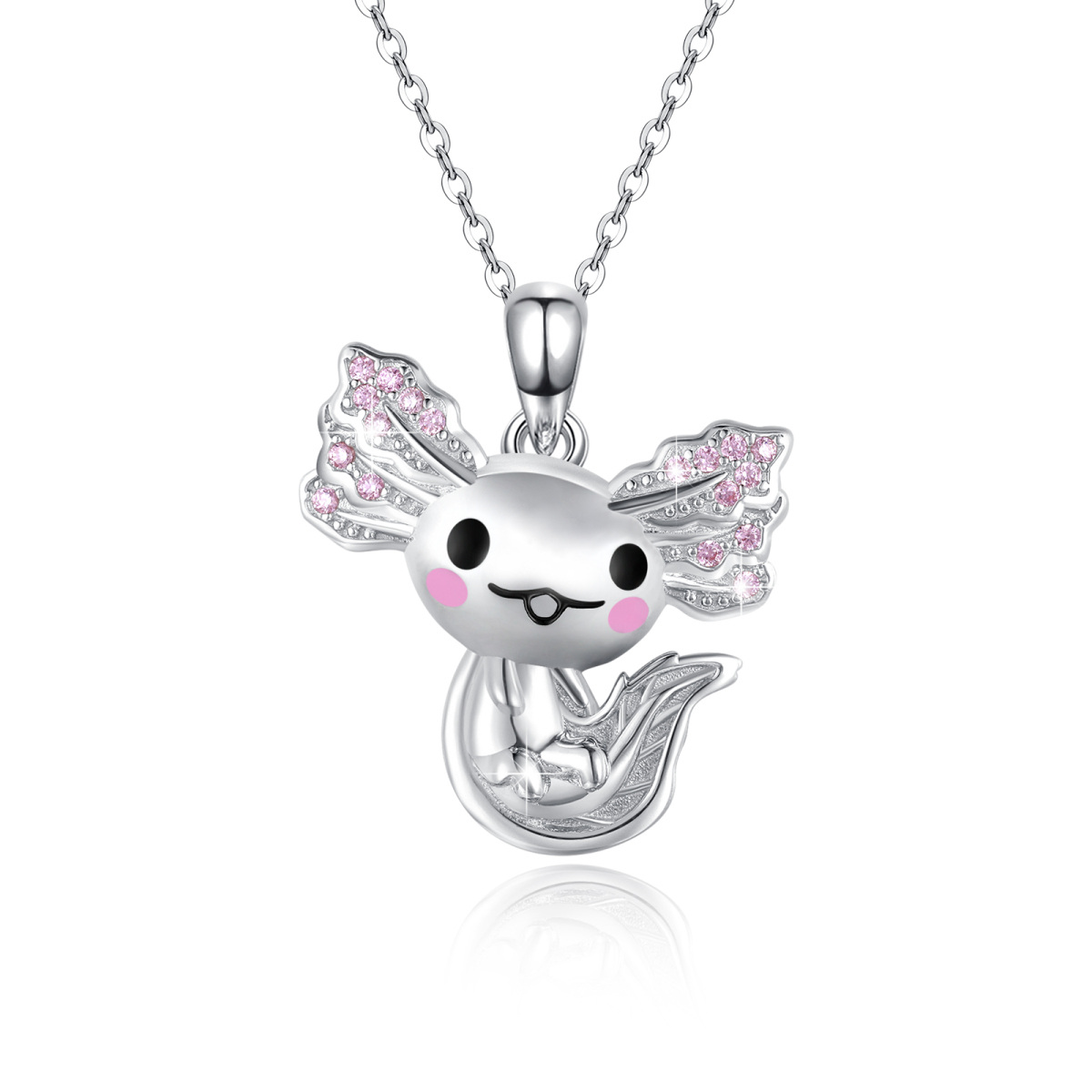 Collier en argent sterling avec pendentif Axolotl en zircon de forme circulaire-1