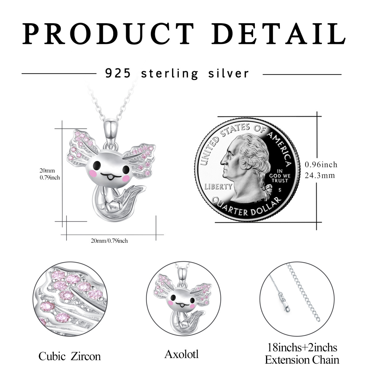 Sterling Silber kreisförmig Zirkon Axolotl Anhänger Halskette-4