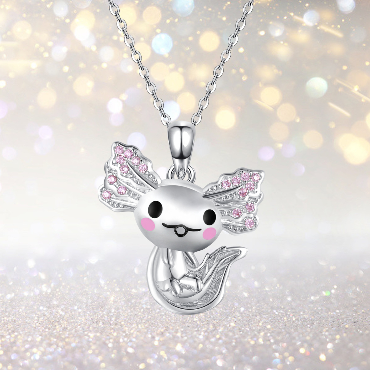 Collana con pendente Axolotl in argento sterling a forma circolare con zirconi-5