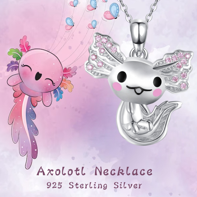 Sterling zilveren cirkelvormige zirkoon Axolotl hanger ketting-6