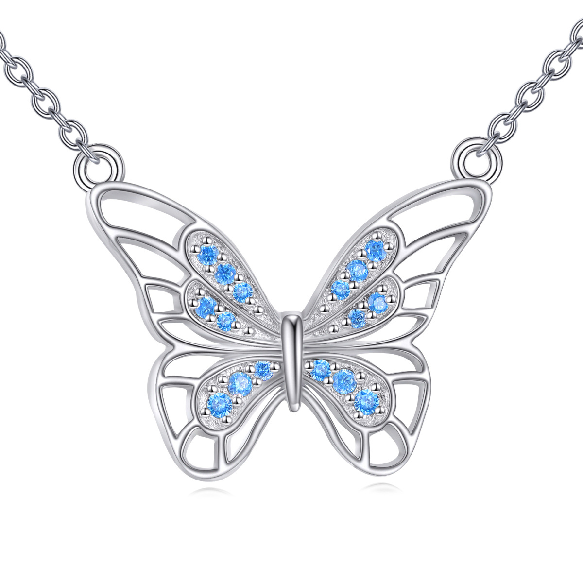 Sterling Silver Circular Shaped Zircon Butterfly Pendant Necklace-1