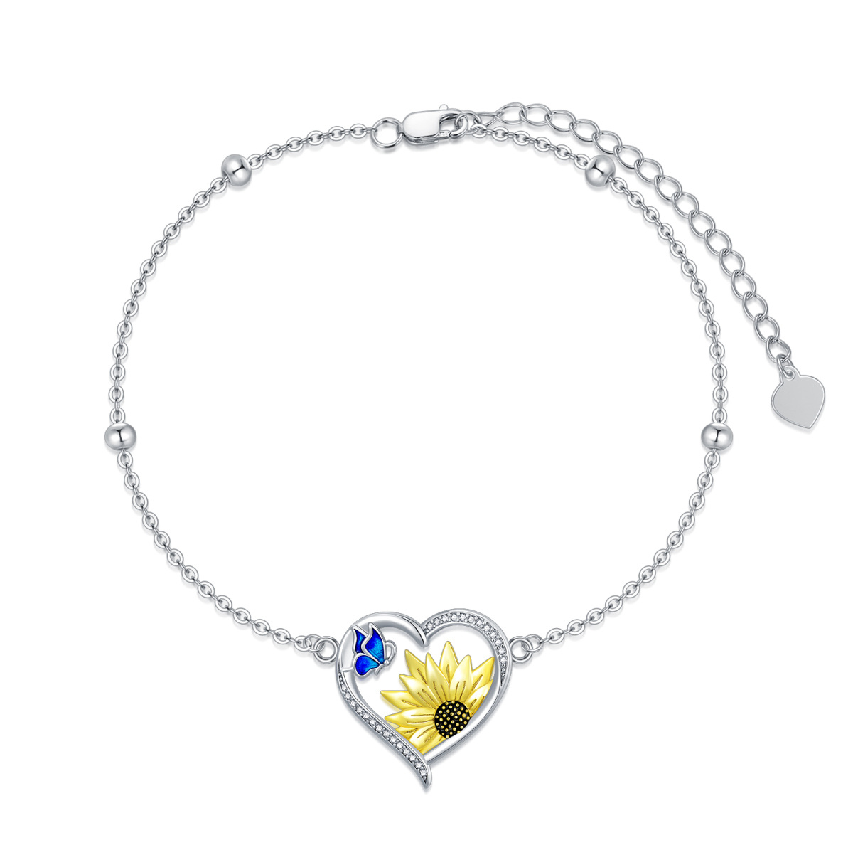 Armband aus Sterlingsilber mit kreisförmigem Zirkon-Schmetterlings-Sonnenblumen-Herz-Anhänger für Damen-1