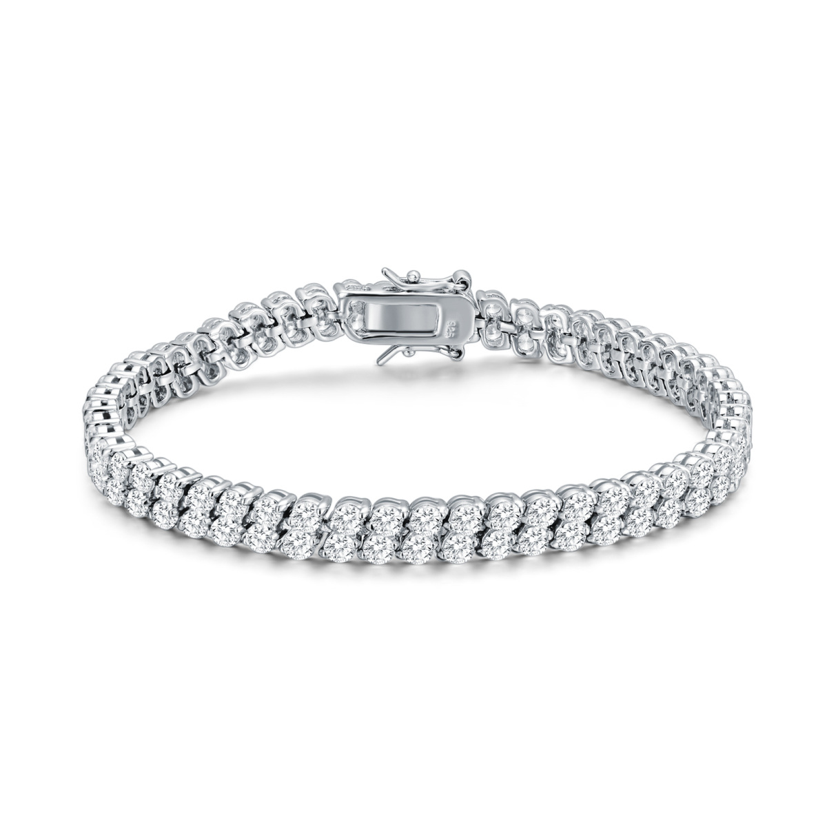 Pulsera de cadena para parejas con circonitas en forma circular de plata de ley-1