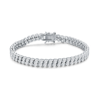 Sterling Silver Circular Shaped Zircon Couple Chain Bracelet-15