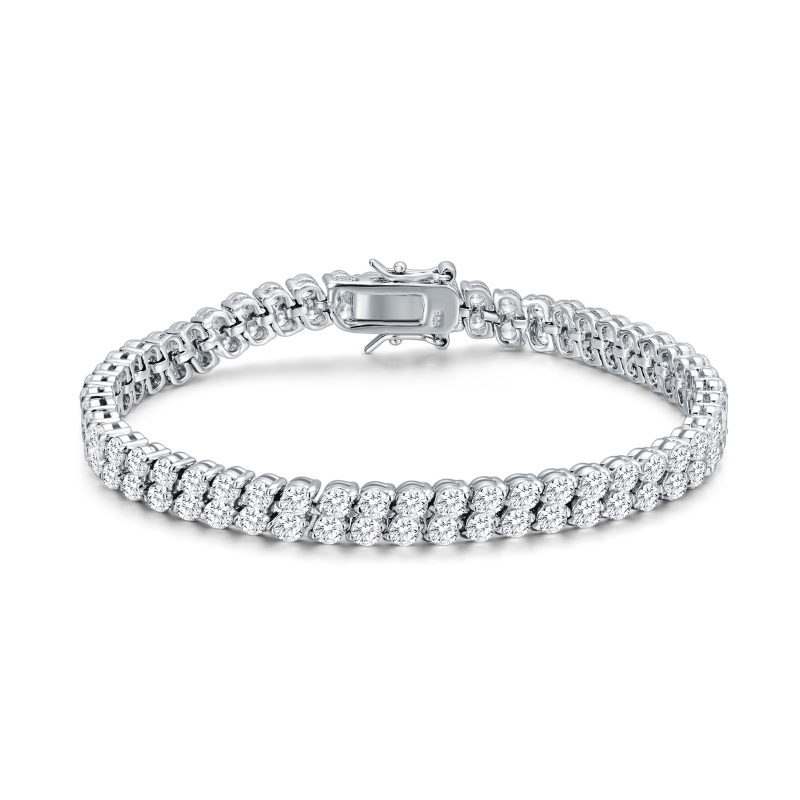 Sterling Silver Circular Shaped Zircon Couple Chain Bracelet