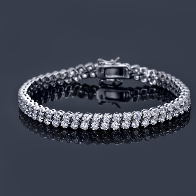 Pulsera de cadena para parejas con circonitas en forma circular de plata de ley-3