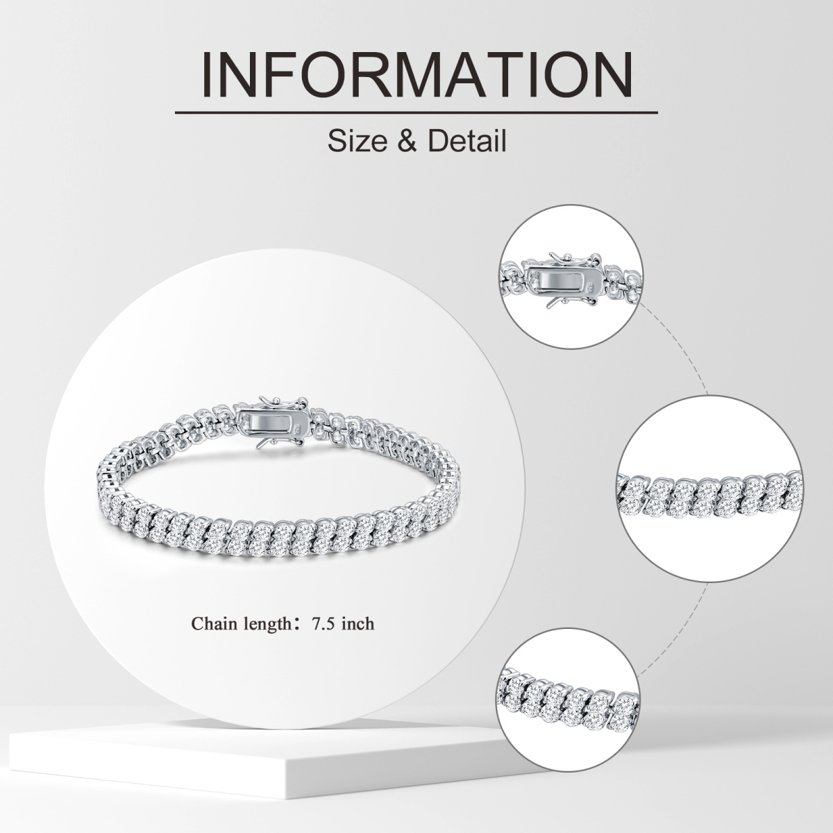 Bracciale a catena in argento sterling con zirconi a forma di circolare-5