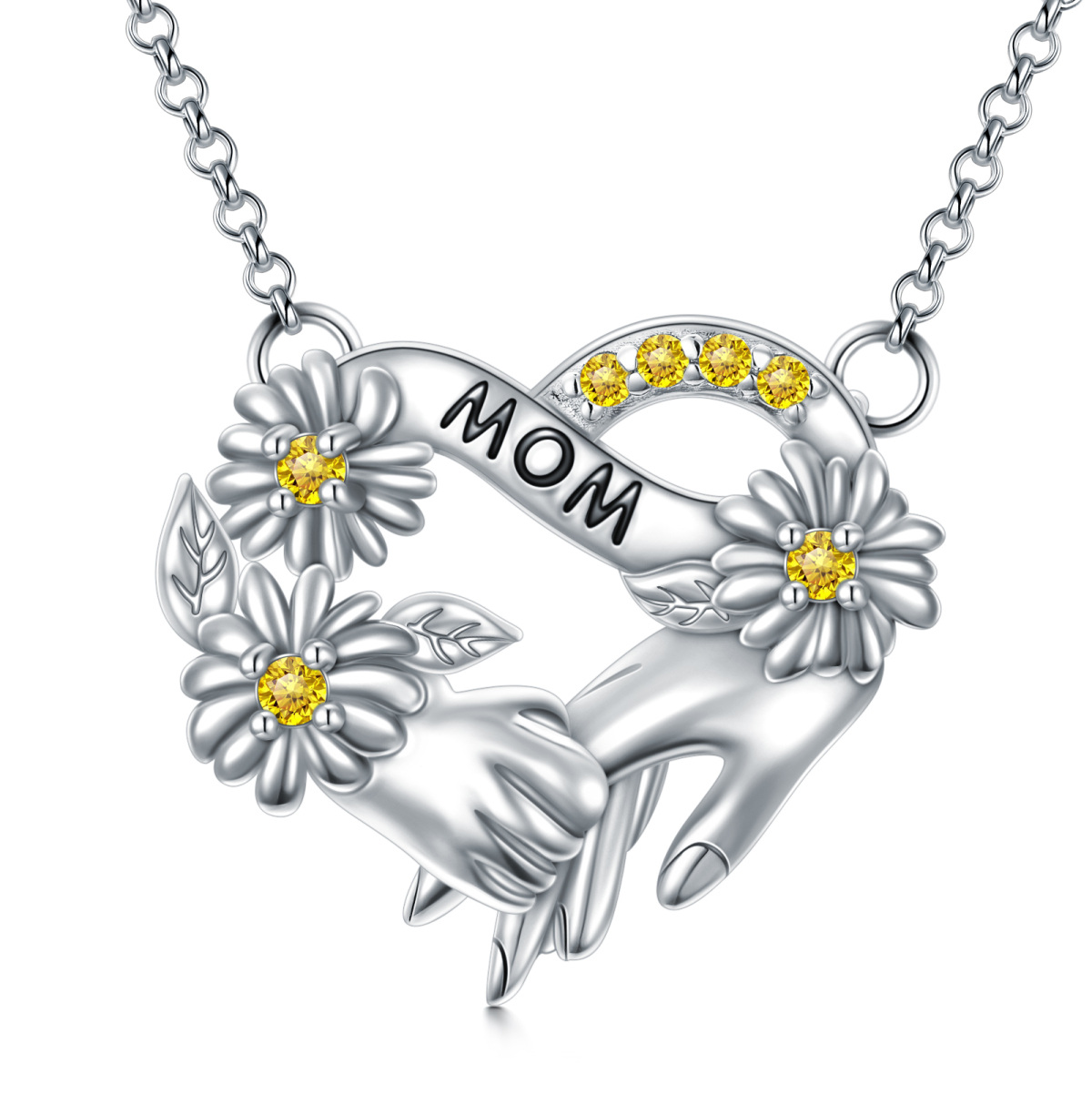 Sterling zilveren cirkelvormige zirkoon madeliefje & zonnebloem hart hanger ketting met gegraveerd woord-1