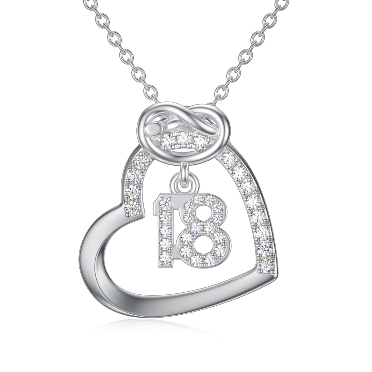 Sterling Silver Circular Shaped Zircon Heart Pendant Necklace-1