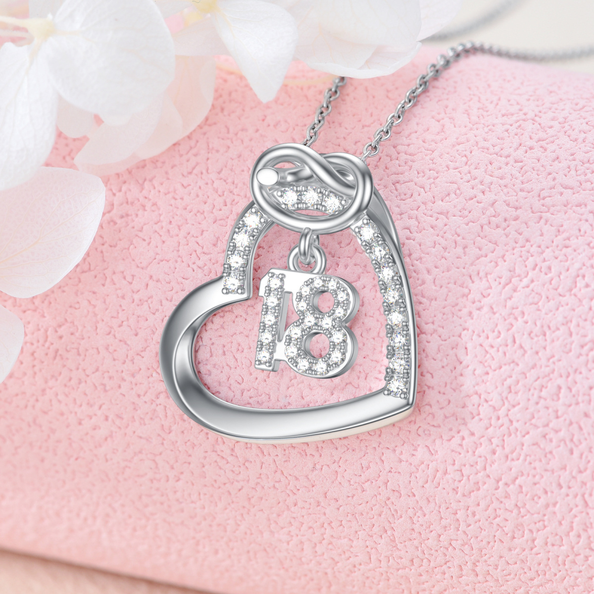 Sterling Silver Circular Shaped Zircon Heart Pendant Necklace-4