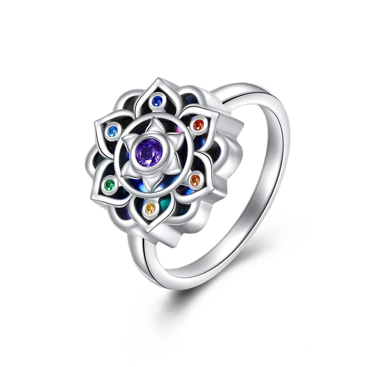 Sterling Silver Circular Shaped Zircon Lotus Ring-1