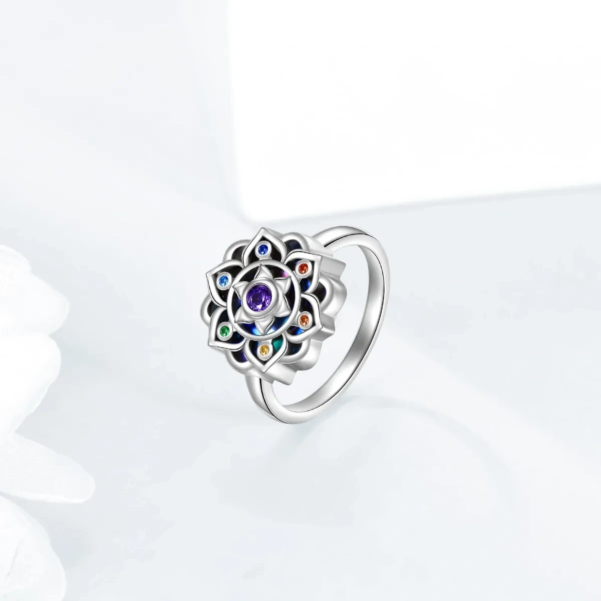 Sterling Silver Circular Shaped Zircon Lotus Ring-3