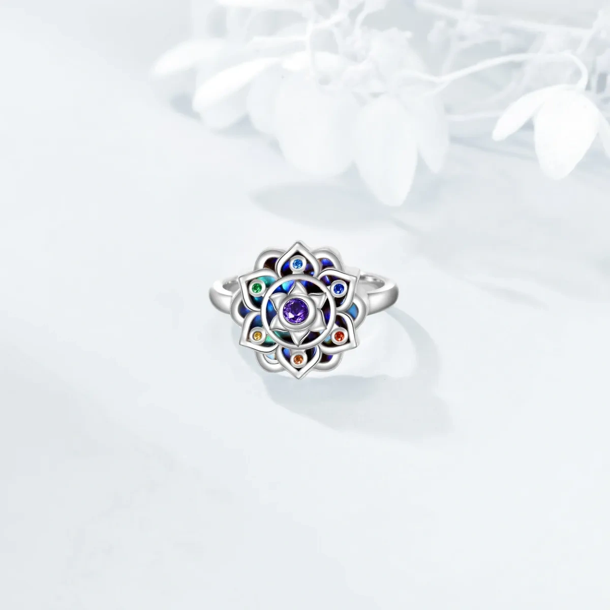 Sterling Silver Circular Shaped Zircon Lotus Ring-4