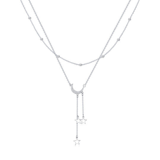 Collier superposé en forme d'étoile de lune et de zircon de forme circulaire en argent sterling