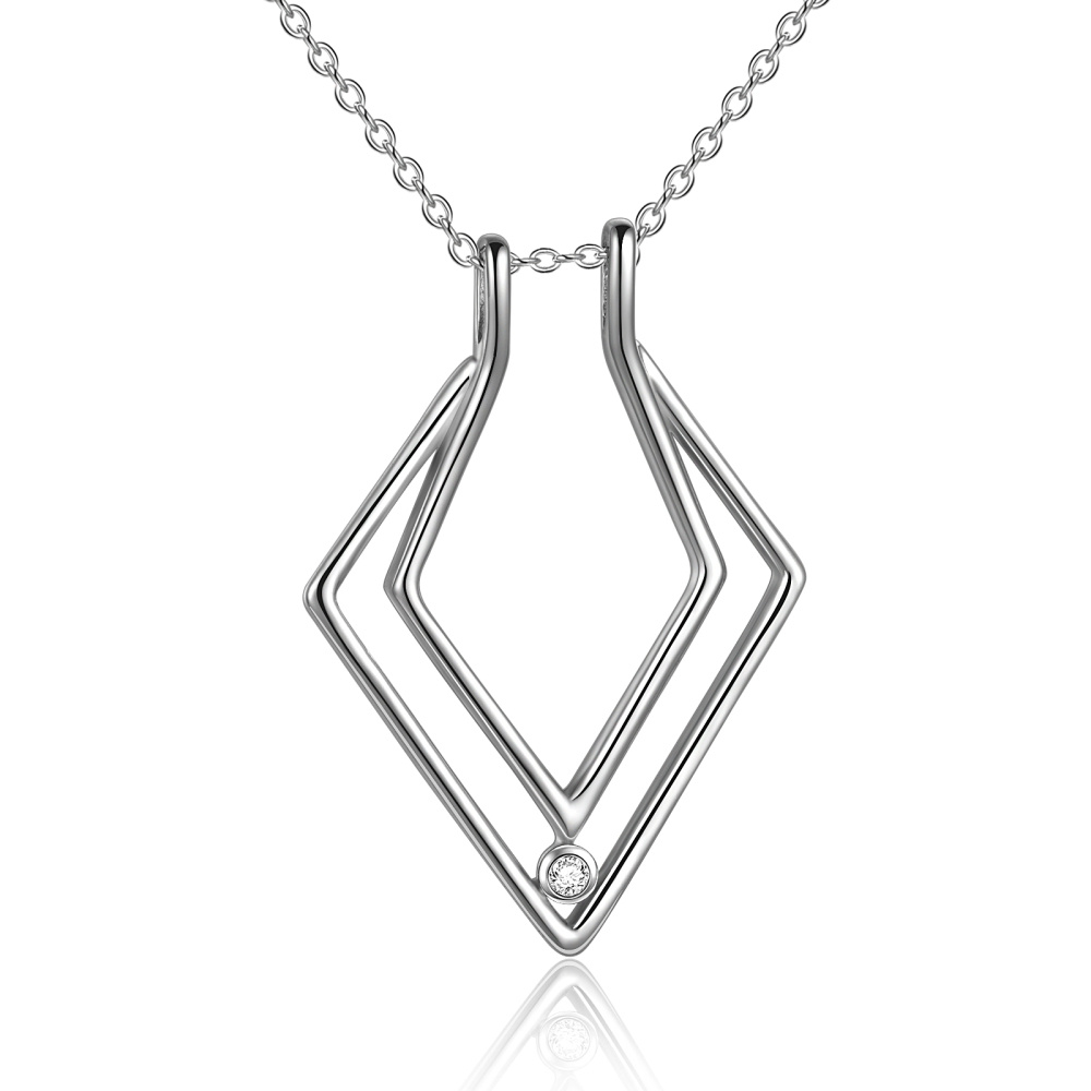 Sterling Silber Halskette mit kreisförmigem Zirkonia-Ringhalter-Anhänger-1