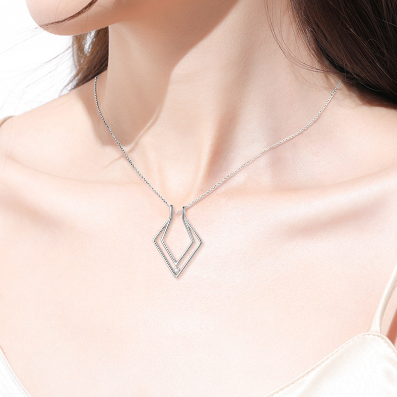 Collier pendentif en argent sterling avec anneau en zircon de forme circulaire-2