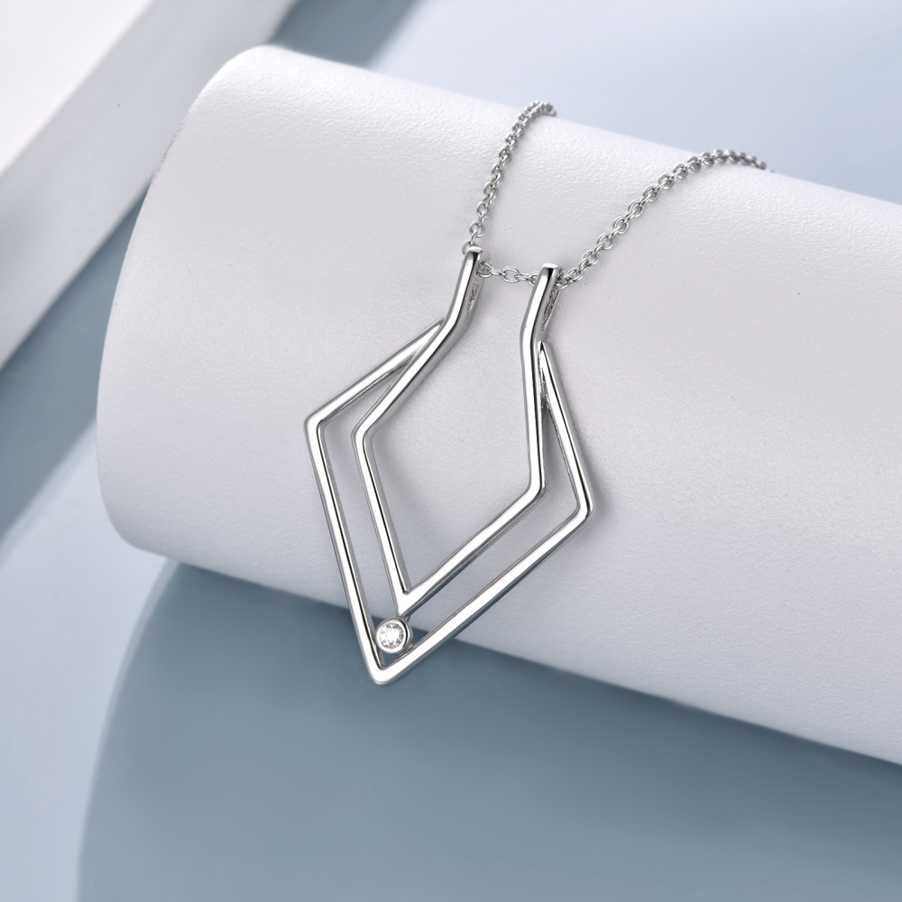 Sterling Silber Halskette mit kreisförmigem Zirkonia-Ringhalter-Anhänger-3