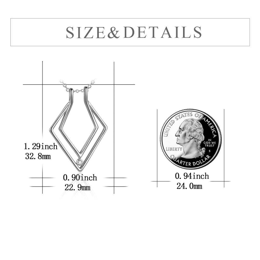 Sterling Silber Halskette mit kreisförmigem Zirkonia-Ringhalter-Anhänger-5