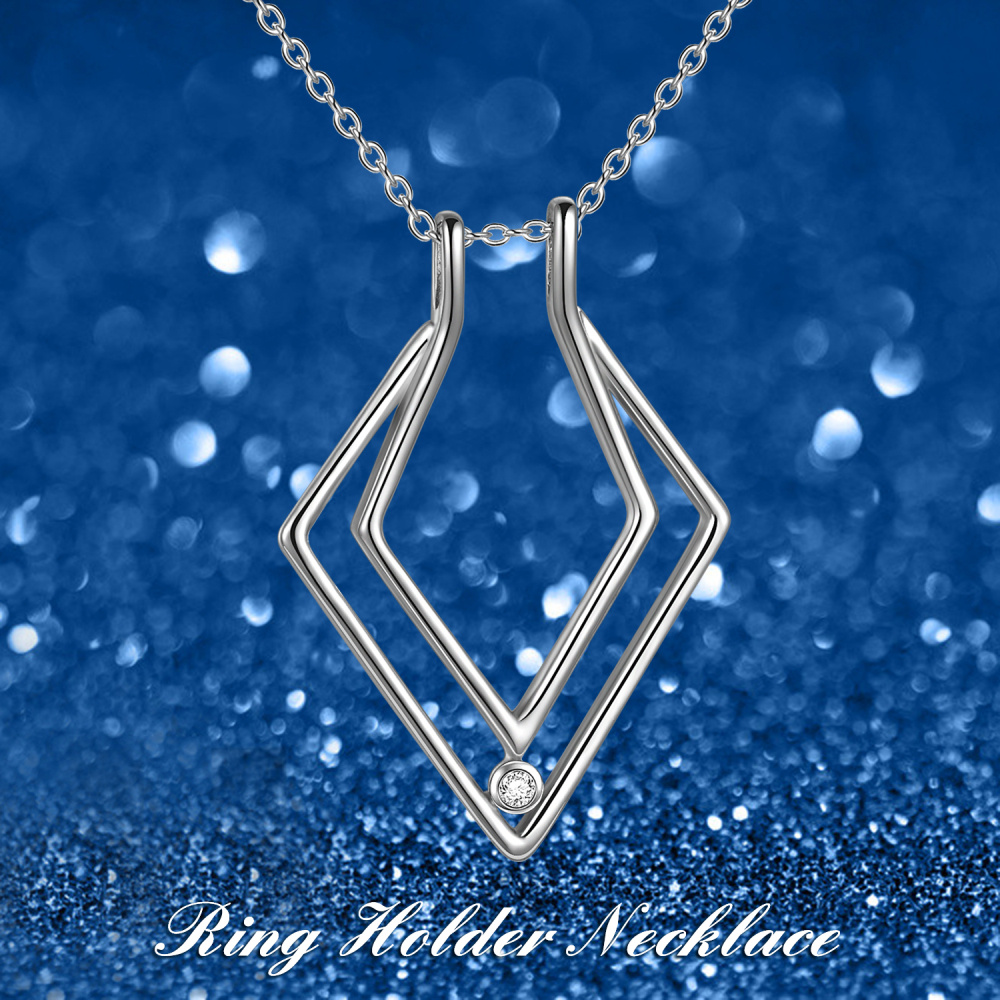 Sterling Silber Halskette mit kreisförmigem Zirkonia-Ringhalter-Anhänger-6