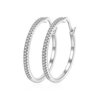 Sterling Silver Circular Shaped Zircon Round Hoop Earrings-41