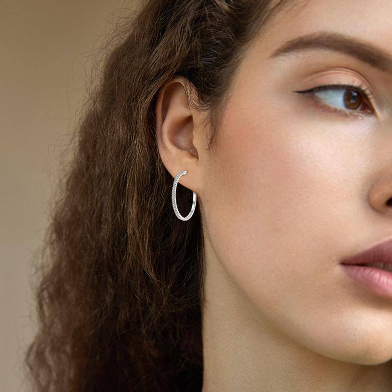Sterling Silver Circular Shaped Zircon Round Hoop Earrings-2