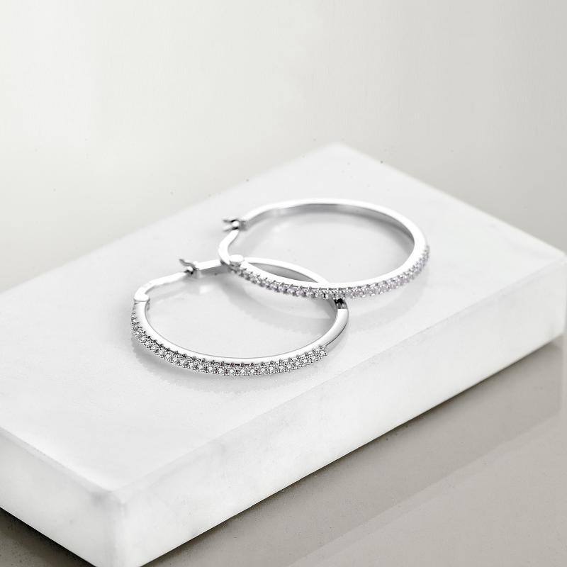 Sterling Silver Circular Shaped Zircon Round Hoop Earrings-3