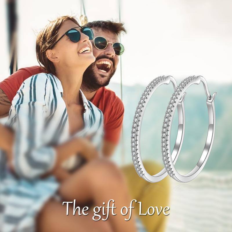 Sterling Silver Circular Shaped Zircon Round Hoop Earrings-5