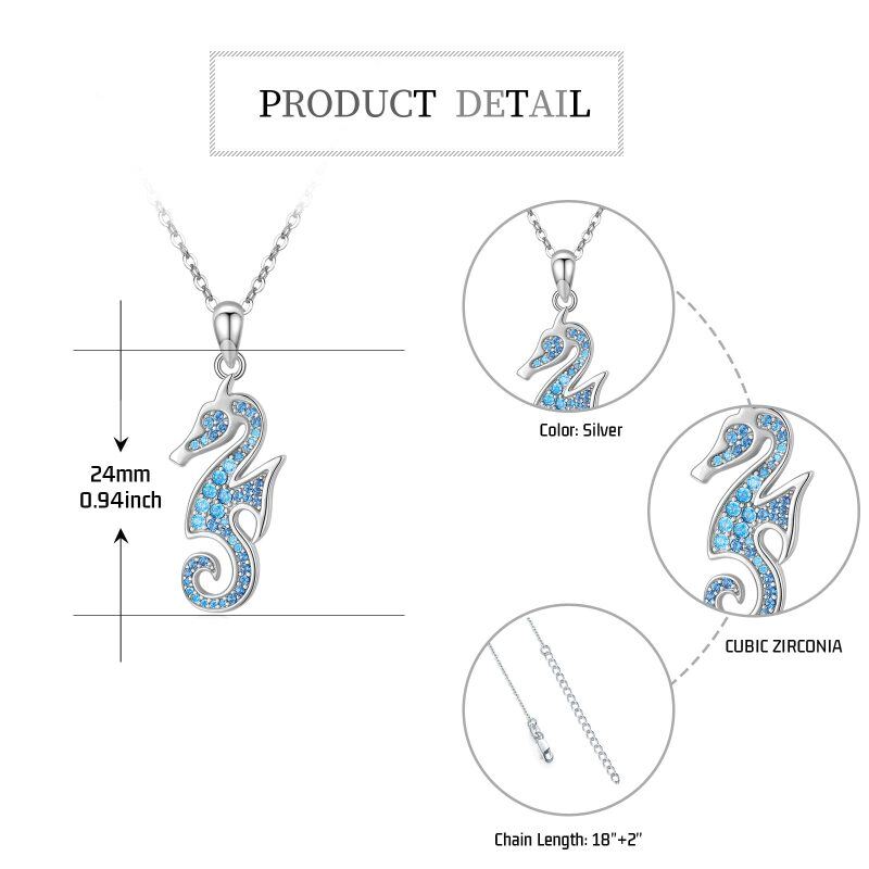 Collar de plata de ley con forma circular de circonitas y caballito de mar-6