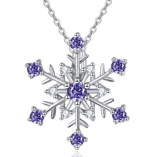 Sterling Silver Circular Shaped Zircon Snowflake Pendant Necklace-21