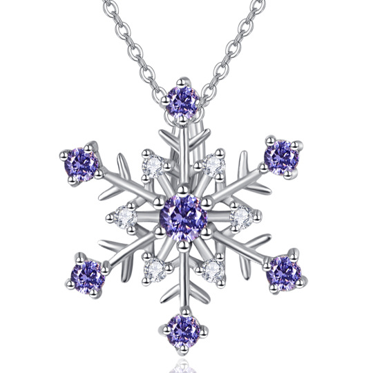 Sterling Silver Circular Shaped Zircon Snowflake Pendant Necklace-3