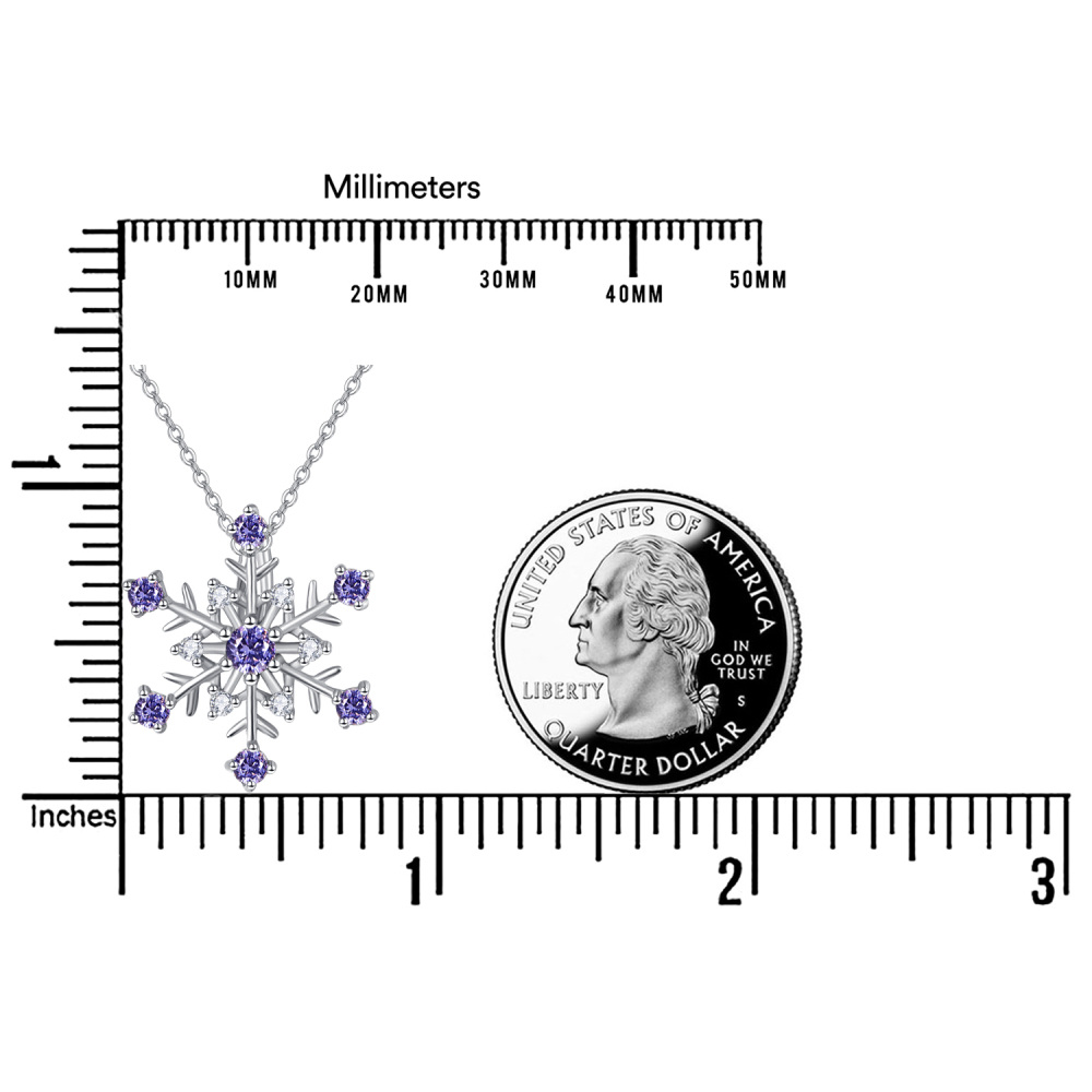 Sterling Silber kreisförmig Zirkon Schneeflocke Anhänger Halskette-4