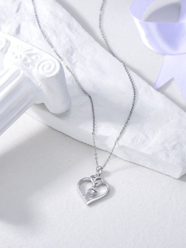 Sterling Silver Circular Cubic Zirconia Trencher Cap & Heart Pendant Necklace-4