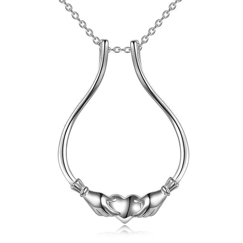 Sterling Silver Claddagh Heart & Ring Holder Pendant Necklace-13