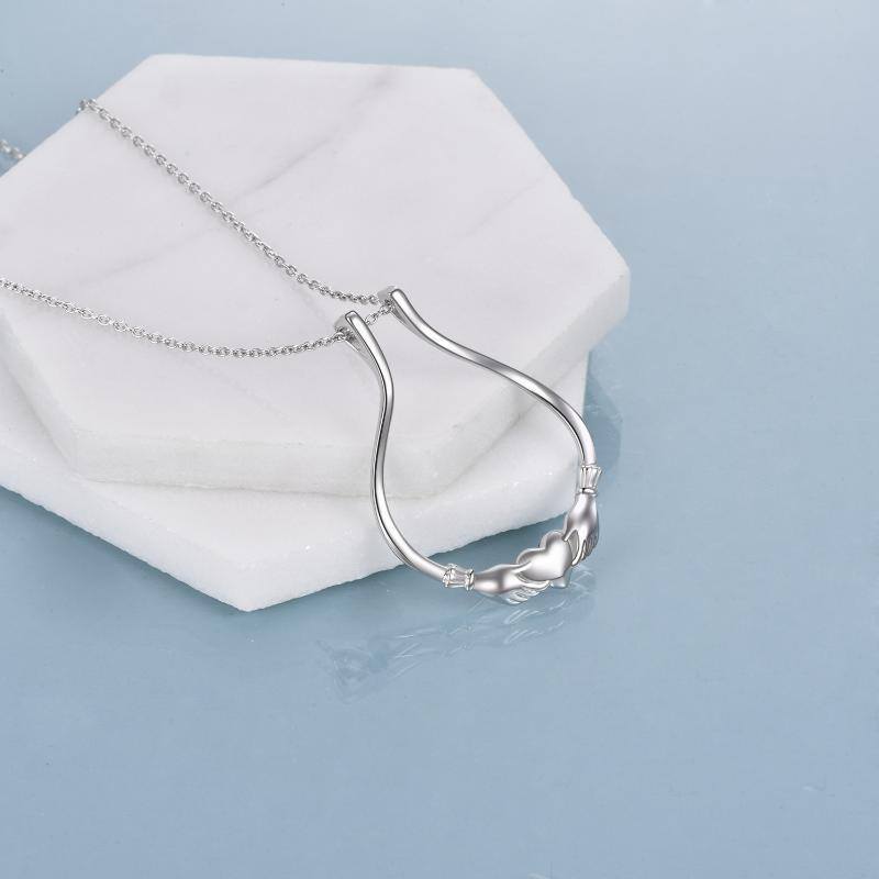 Collar de plata de ley Claddagh Corazón y Anillo Holder Pendant-3