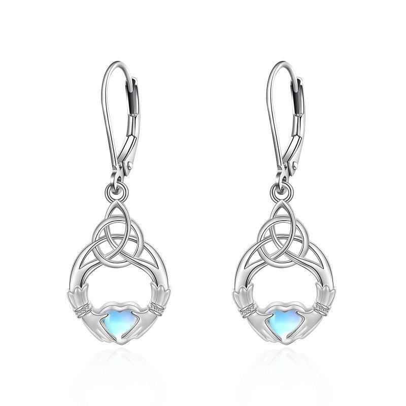 Boucles d'oreilles à levier en argent sterling avec cœur et pierre de lune et nœud celtique pour femme-1